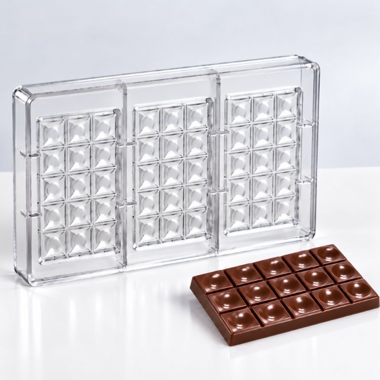 Molde de policarbonato tableta 3 chocolate (pack 3 un) Relieve cuadrado